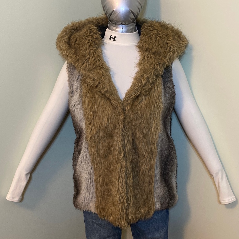 Women's Faux Fur Vest - Brown and Gray